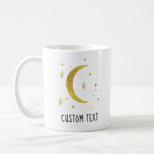 Gold Mond & Sterne Benutzerdefinierter Text Himmel Kaffeetasse
