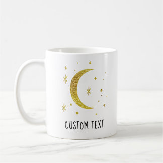 Gold Mond & Sterne Benutzerdefinierter Text Himmel Kaffeetasse