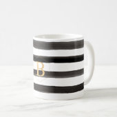 Gold Monogram|A-Z, Wasserfarbstreifen, schwarz Kaffeetasse (VorderseiteRechts)