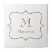 Gold Monogram Anfangsname White Gold Trendy Fliese (Vorderseite)