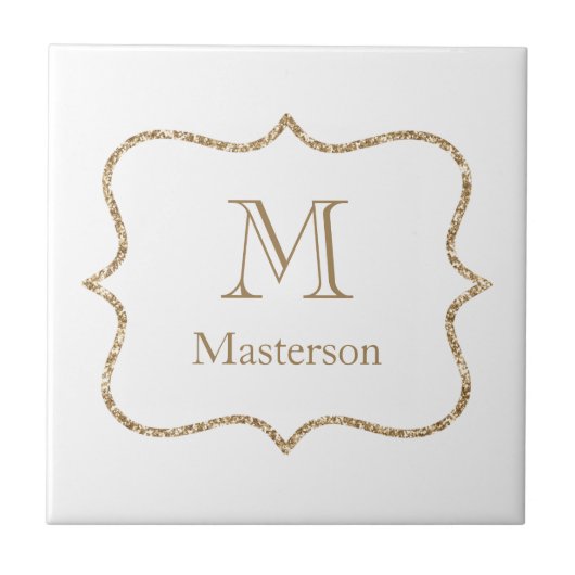 Gold Monogram Anfangsname White Gold Trendy Fliese (Vorderseite)