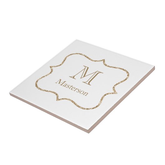 Gold Monogram Anfangsname White Gold Trendy Fliese (Seite)
