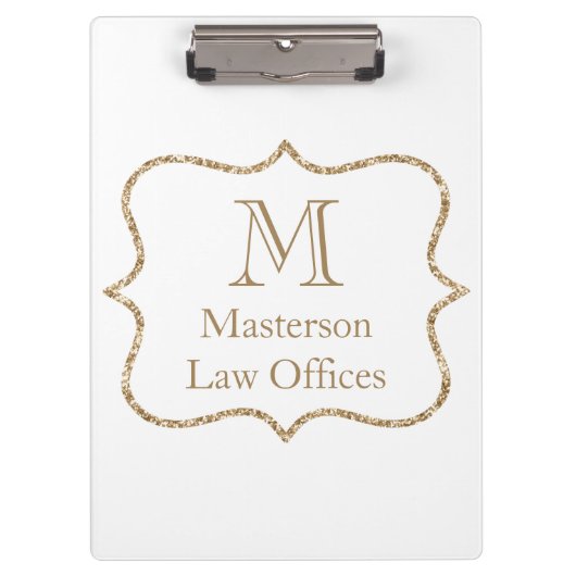 Gold Monogram Anfangsname White Gold Trendy Klemmbrett (Vorderseite)