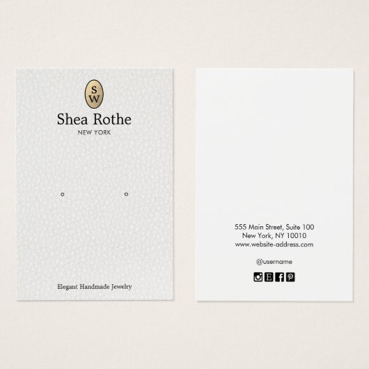 Gold-Monogram-Anzeigetafel für weißes Leder (Vorne & Hinten)