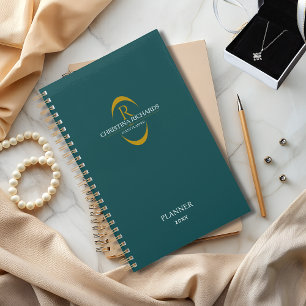 Gold Monogram Aquamarin Modernes Elegantes Busines Planer