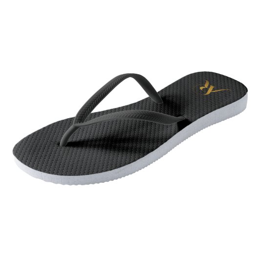 Gold Monogram AR Logo Schwarzer Hintergrund Flip F Badesandalen (Schrägansicht)