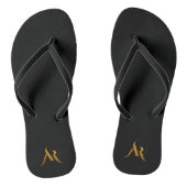 Gold Monogram AR Logo Schwarzer Hintergrund Flip F Badesandalen (Fußbett)