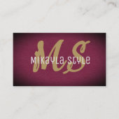 Gold Monogram auf texturiertem Burgundy Hintergrun Visitenkarte (Vorderseite)