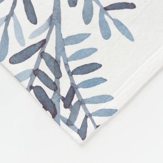 Gold Monogram Azure Blue Botanical Blätter Wedding Fleecedecke (Ecke)