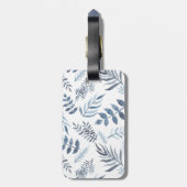 Gold Monogram Azure Blue Botanical Blätter Wedding Gepäckanhänger (Rückseite vertikal)