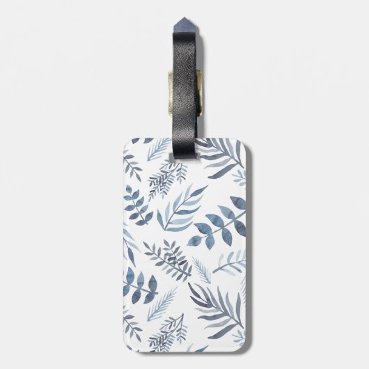Gold Monogram Azure Blue Botanical Blätter Wedding Gepäckanhänger (Rückseite vertikal)