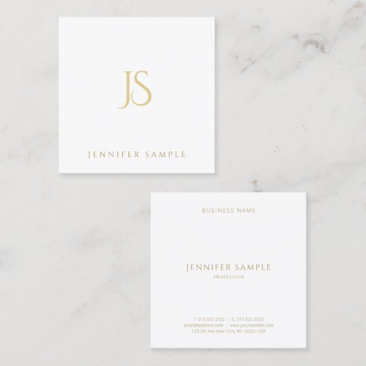 Gold Monogram Beruflich Elegant Modernes Einfaches Quadratische Visitenkarte (Vorne/Hinten)