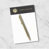 Gold Monogram Black Leather Look Elegant Post-it Klebezettel