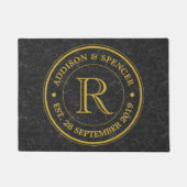 Gold Monogram Black Leather Wedding Jubiläum Fußmatte (Vorderseite)