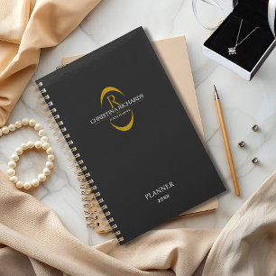 Gold Monogram Black Modern Elegantes Business Planer