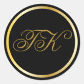 Gold Monogram Black Round Stickers (Vorderseite)