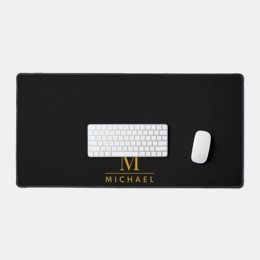 Gold Monogram Black Schreibtischunterlage (Tastatur & Maus)