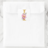 Gold MONOGRAM Brief I mit Blume Quadratischer Aufkleber (Tasche)