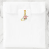 Gold MONOGRAM-Brief J mit Blume Quadratischer Aufkleber (Tasche)