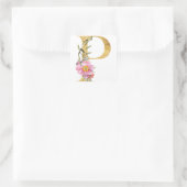 Gold MONOGRAM Brief P mit Blume Quadratischer Aufkleber (Tasche)
