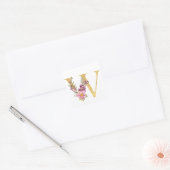 Gold MONOGRAM Brief W mit Blume Quadratischer Aufkleber (Umschlag)