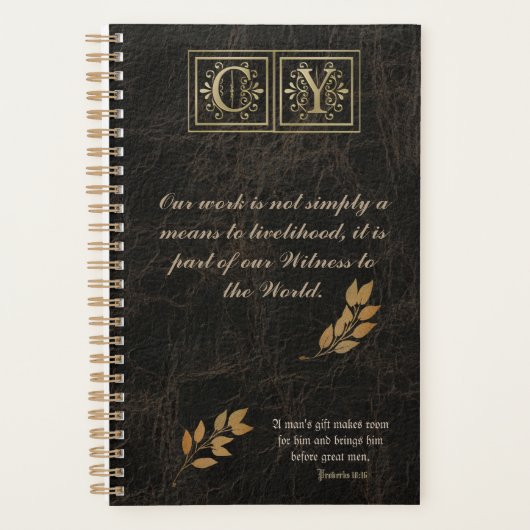 Gold Monogram Brown Leather Business Plane Planer (Vorderseite)