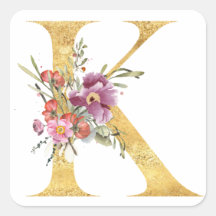 Gold MONOGRAM Buchstabe K mit Blumen