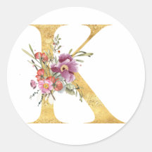 Gold MONOGRAM Buchstabe K mit Blumen