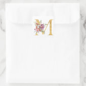 Gold MONOGRAM Buchstabe M mit Blume Quadratischer Aufkleber (Tasche)