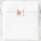 Gold MONOGRAM Buchstabe M mit Blume Runder Aufkleber (Tasche)
