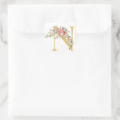 Gold MONOGRAM Buchstabe N mit Blume Quadratischer Aufkleber (Tasche)