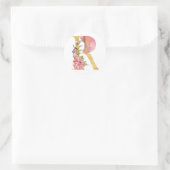 Gold MONOGRAM Buchstabe R mit Blume Runder Aufkleber (Tasche)