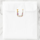 Gold MONOGRAM Buchstabe U mit Blume Runder Aufkleber (Tasche)