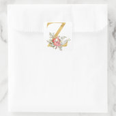 Gold MONOGRAM Buchstabe Z mit Blume Quadratischer Aufkleber (Tasche)