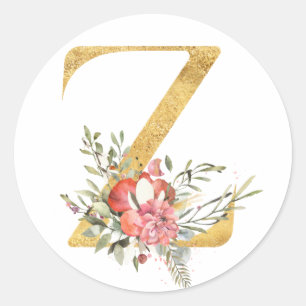 Gold MONOGRAM Buchstabe Z mit Blume Runder Aufkleber