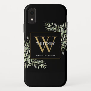 Gold Monogram Chic Greenerity Black Case-Mate iPhone Hülle