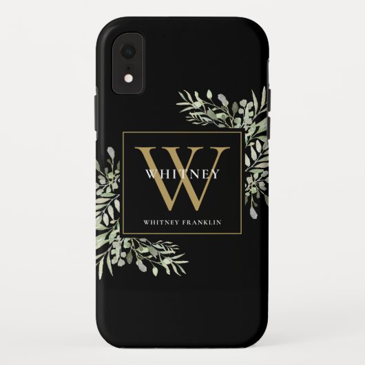 Gold Monogram Chic Greenerity Black Case-Mate iPhone Hülle (Rückseite)