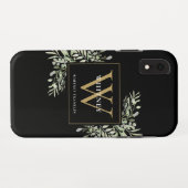 Gold Monogram Chic Greenerity Black Case-Mate iPhone Hülle (Rückseite (Horizontal))