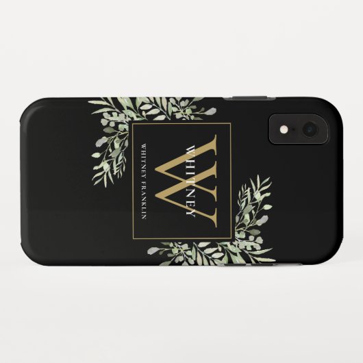 Gold Monogram Chic Greenerity Black Case-Mate iPhone Hülle (Rückseite (Horizontal))