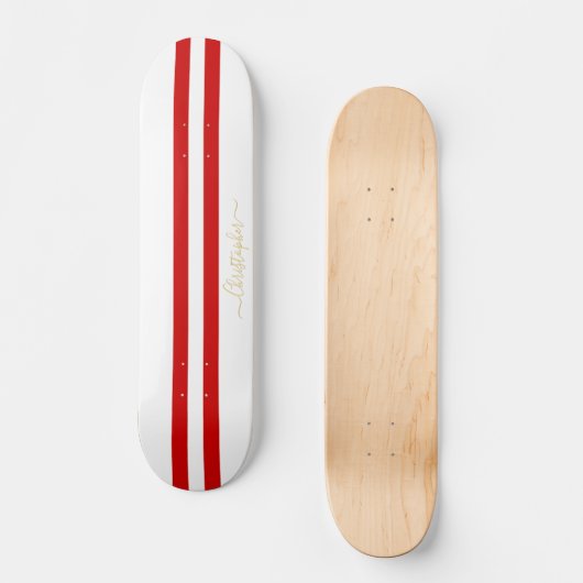 Gold Monogram Classic Red White Racing Stripes Skateboard (Vorderseite)