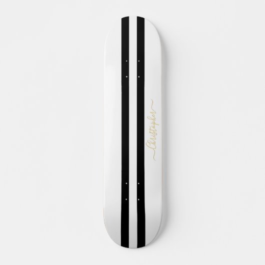 Gold Monogram Classic Schwarz-weiß Racing Stripes Skateboard (Vorne)