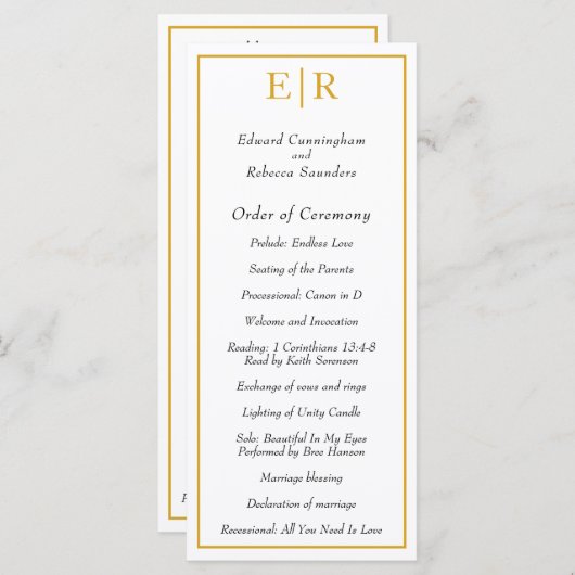 Gold Monogram Classic Wedding Programm (Vorne/Hinten)
