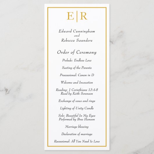 Gold Monogram Classic Wedding Programm (Vorderseite)