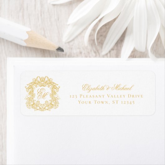 Gold Monogram Crest Wedding Return Address (Insitu)
