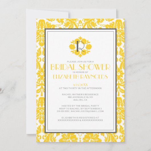 Gold Monogram Damask Bridal Shower Invitations Einladung (Vorderseite)