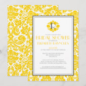 Gold Monogram Damask Bridal Shower Invitations Einladung (Vorne/Hinten)