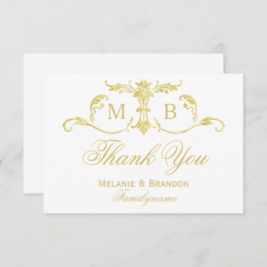 Gold Monogram Dankeschön Gold Hochzeitskarten Set Dankeskarte (Vorne/Hinten)