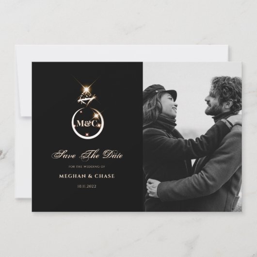 Gold Monogram Diamond Wedding Foto Save The Date (Vorderseite)