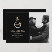 Gold Monogram Diamond Wedding Foto Save The Date (Vorne/Hinten)