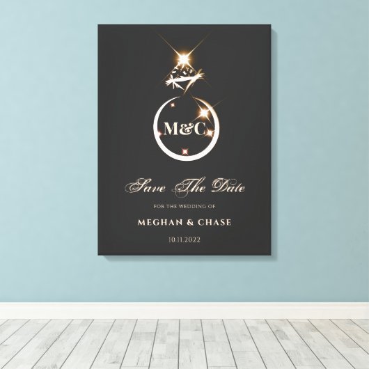 Gold Monogram Diamond Wedding Save the Date Leinwanddruck (Insitu (Holzboden))